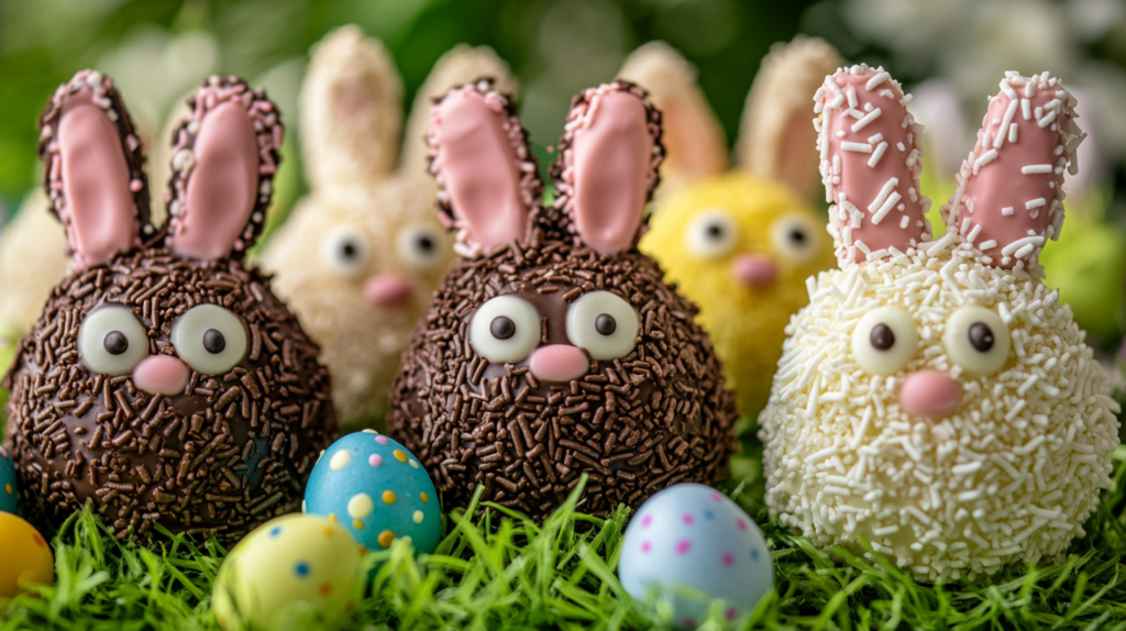 Variety of Easter Bunny Coconut Tails with different decorations and coatings