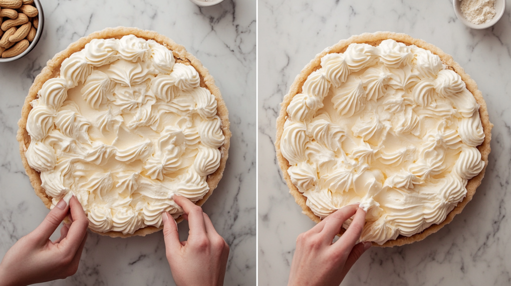 Step by step mixing process of Amish peanut butter pie filling